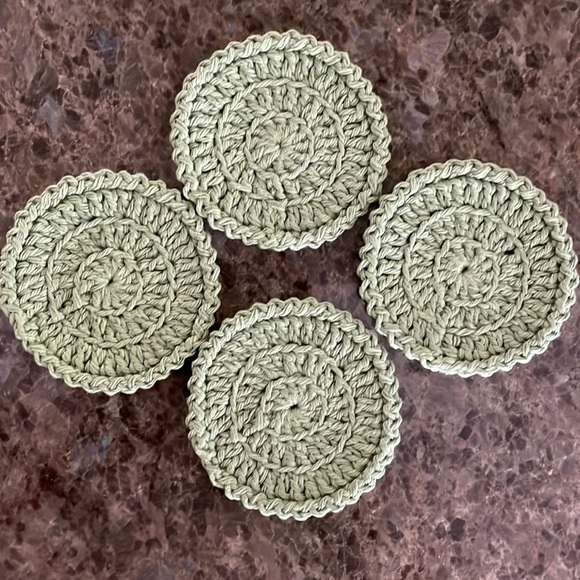 Crochet Coaster & Doily Set - Hand Crafted Crochet - 100 % Cotton - Sage Green - Picture 4 of 8